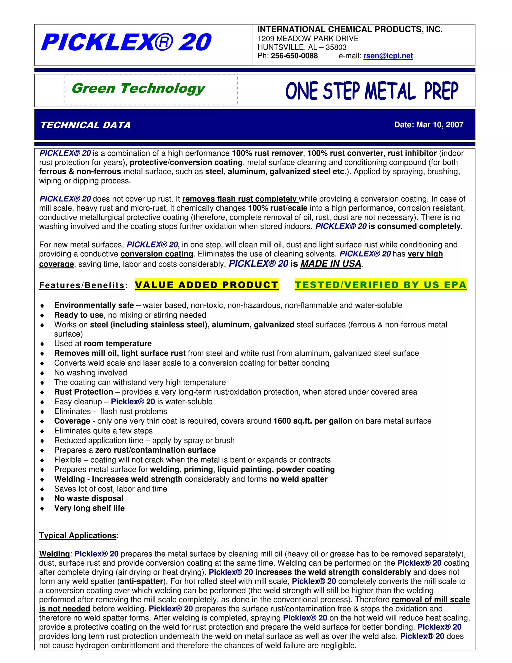 Technical Data Sheet For Picklex 20 PDF