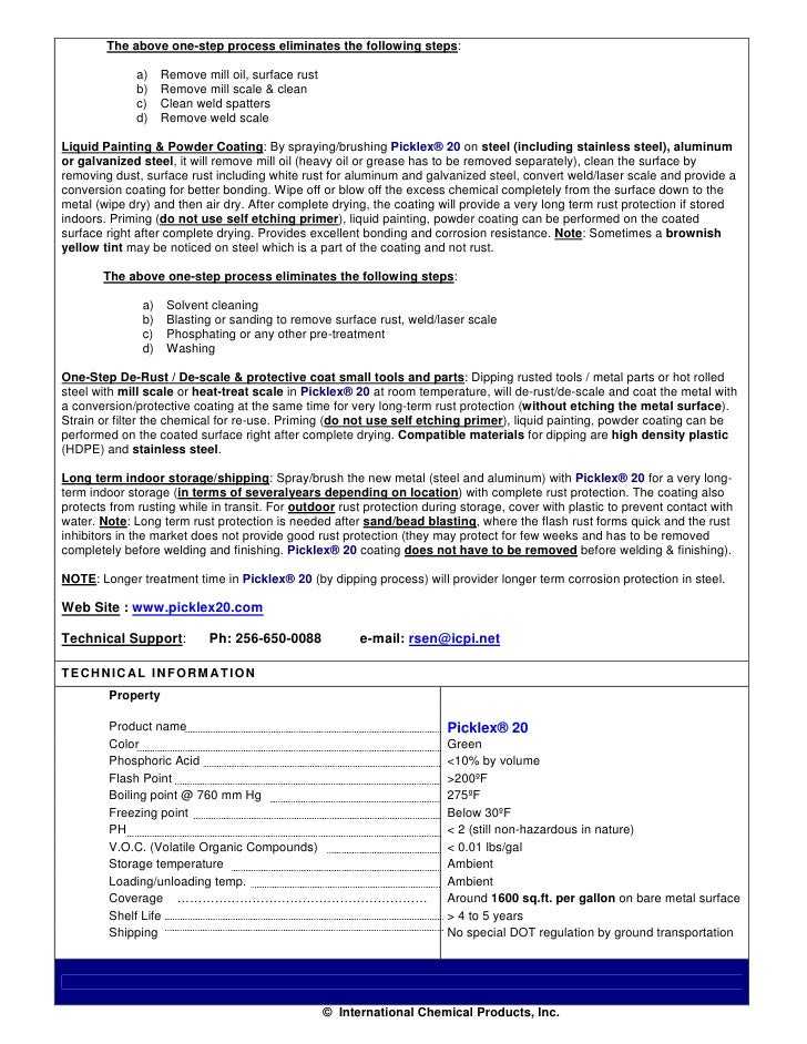 Technical Data Sheet For Picklex 20