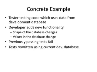 SymptomsTest which are sensitive toContextInterfaceDataPass in one iterationFail in the next due to changes.