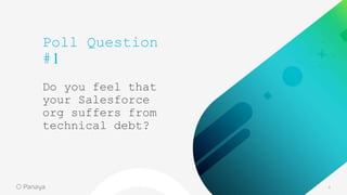 8
Poll Question
#1
Do you feel that
your Salesforce
org suffers from
technical debt?
 
