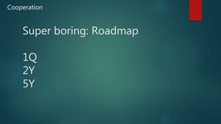Super boring: Roadmap
1Q
2Y
5Y
Cooperation
 