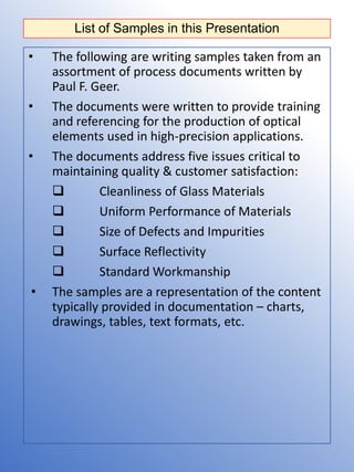 Technical Documentation of Quality Control and Work Standards | PPTX