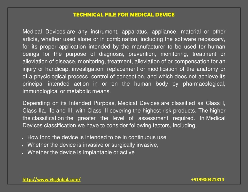 Technical file for medical devices