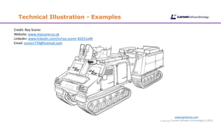 Technical Illustration - Examples
www.cgmlarson.com
Copyright Larson Software Technology (c) 2019
Credit: Roy Scorer
Website: www.royscorer.co.uk
Linkedin: www.linkedin.com/in/roy-scorer-83251a48
Email: scorerr770@hotmail.com
 