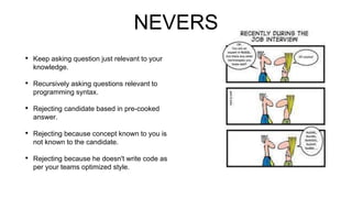 NEVERS
• Keep asking question just relevant to your
knowledge.
• Recursively asking questions relevant to
programming synt...