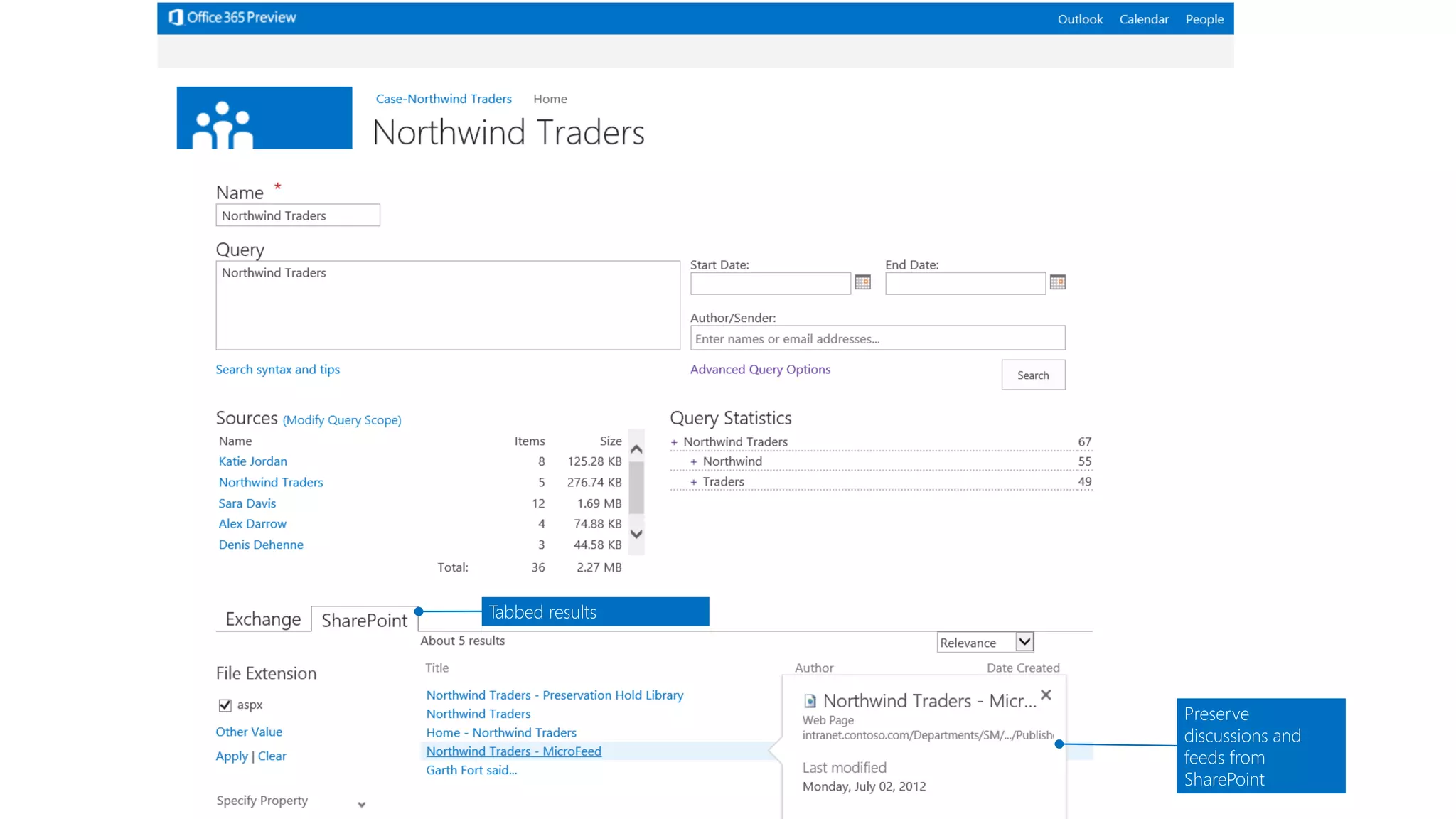 Tabbed results 
Preserve discussions and feeds from SharePoint  