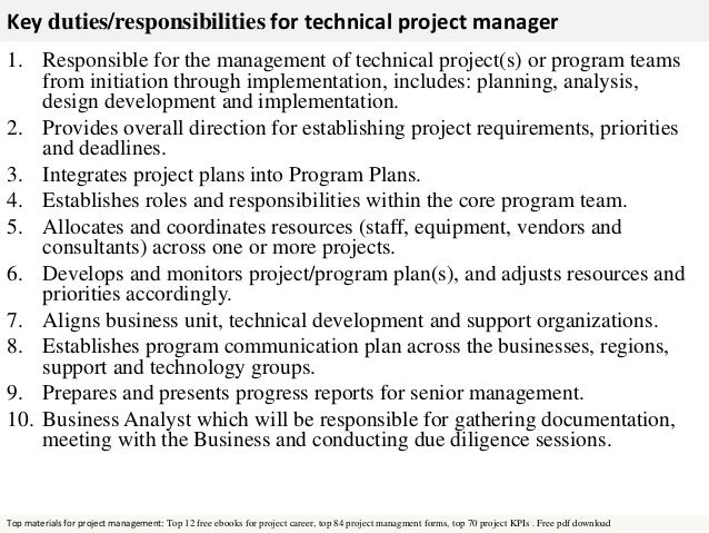 project manager duties responsibilities