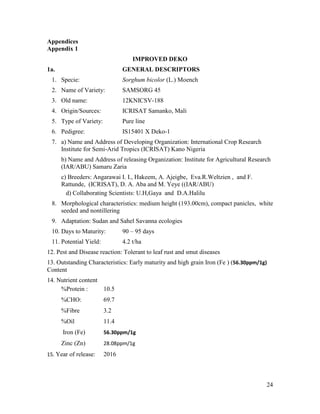 Technical report on two Sorghum varieties (12KNICSV-188 and 12KNICSV-22) developed in Nigeria