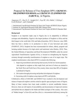 Technical report on two Sorghum varieties (12KNICSV-188 and 12KNICSV-22) developed in Nigeria