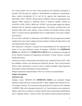 Technical report on two Sorghum varieties (12KNICSV-188 and 12KNICSV-22) developed in Nigeria