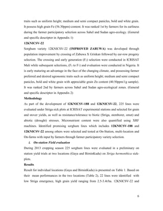Technical report on two Sorghum varieties (12KNICSV-188 and 12KNICSV-22) developed in Nigeria