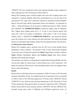 Technical report on two Sorghum varieties (12KNICSV-188 and 12KNICSV-22) developed in Nigeria