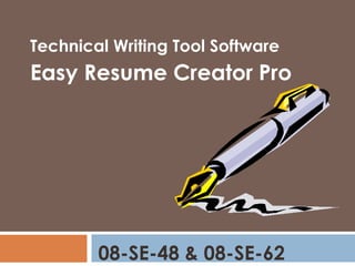 Technical Writing Tool Software  Easy Resume Creator Pro 08-SE-48 & 08-SE-62 