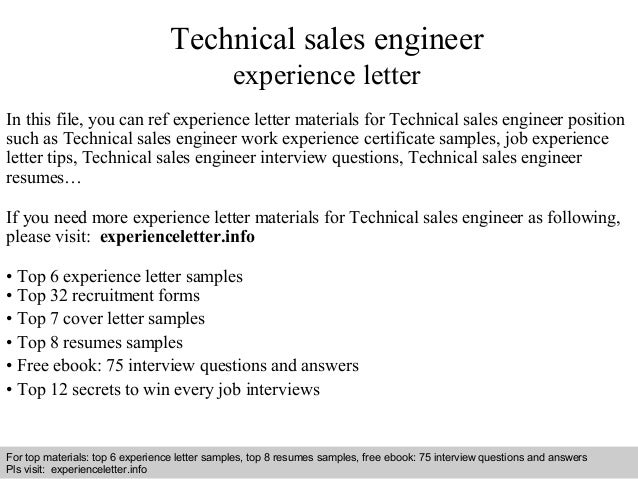 experience technical letter skills with Technical engineer letter sales experience