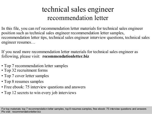 Technical Sales Engineer Recommendation Letter