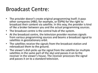 Broadcast Centre:
• The provider doesn't create original programming itself; it pays
other companies (HBO, for example, or...