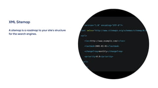 XML Sitemap
A sitemap is a roadmap to your site's structure
for the search engines.
 
