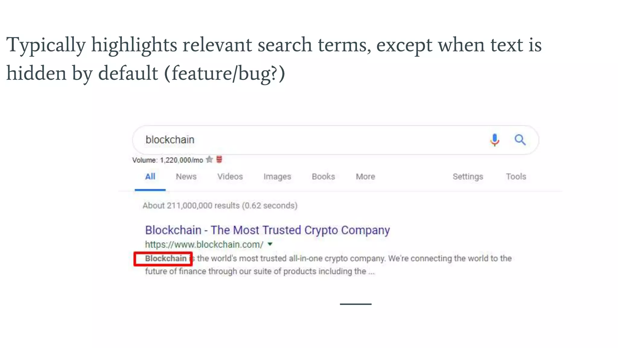 Typically highlights relevant search terms, except when text is
hidden by default (feature/bug?)
 