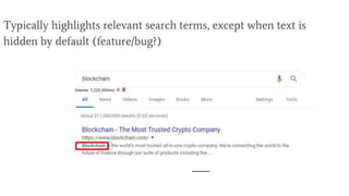 Typically highlights relevant search terms, except when text is
hidden by default (feature/bug?)
 