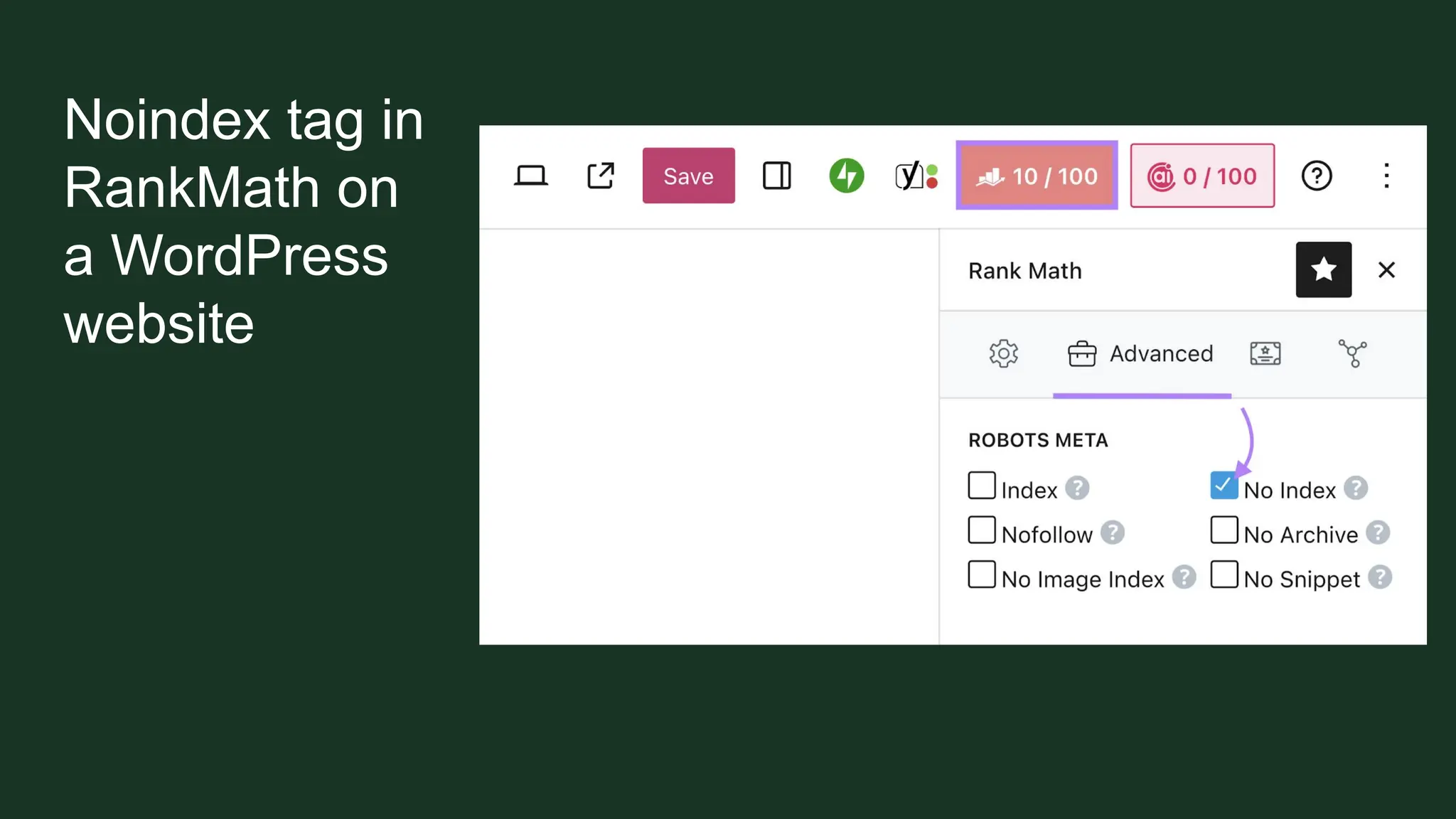 Noindex tag in
RankMath on
a WordPress
website
 