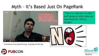 #pubcon
Myth – It’s Based Just On PageRank
”There’s a ‘shit-ton’ of other
stuff going on which plays an
important role” (Illyes,
Google)
 
