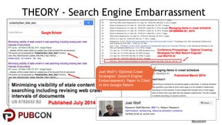 #pubcon
THEORY - Search Engine Embarrassment
Joel Wolf’s ‘Optimal Crawl
Strategies’ (Search Engine
Embarrassment) Paper is Cited
in this Google Patent
 