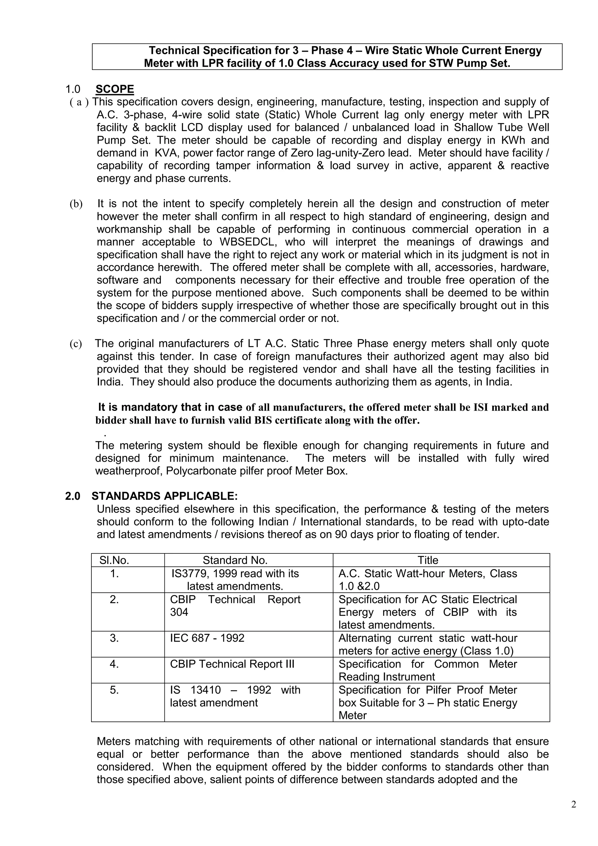 Technical specification for 3.ph 4 wire stw 12 02-11 | PDF