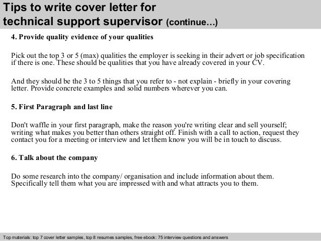 technical support supervisor cover letter technical support cover letter