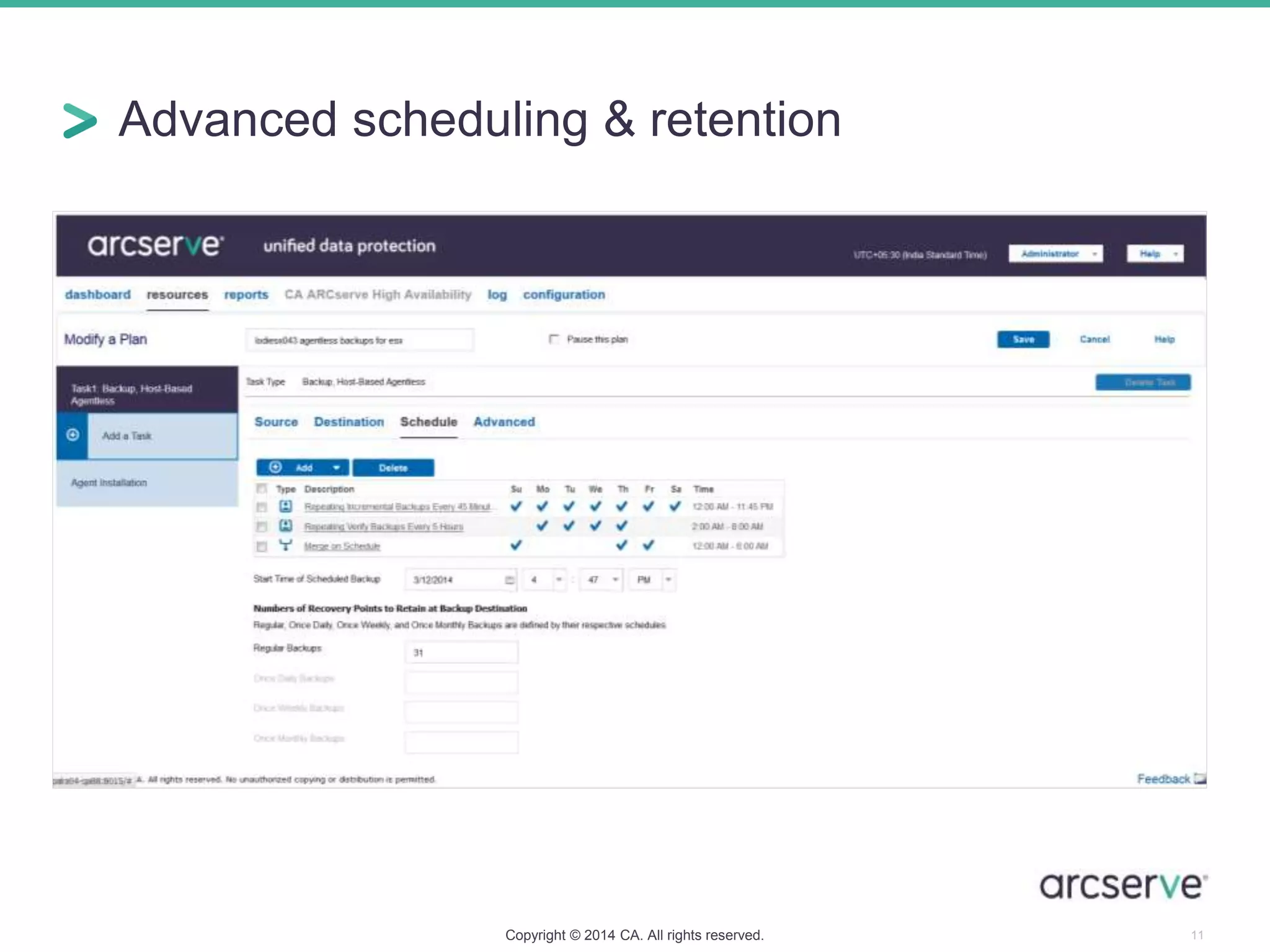 Advanced scheduling & retention
Copyright © 2014 CA. All rights reserved. 11
 