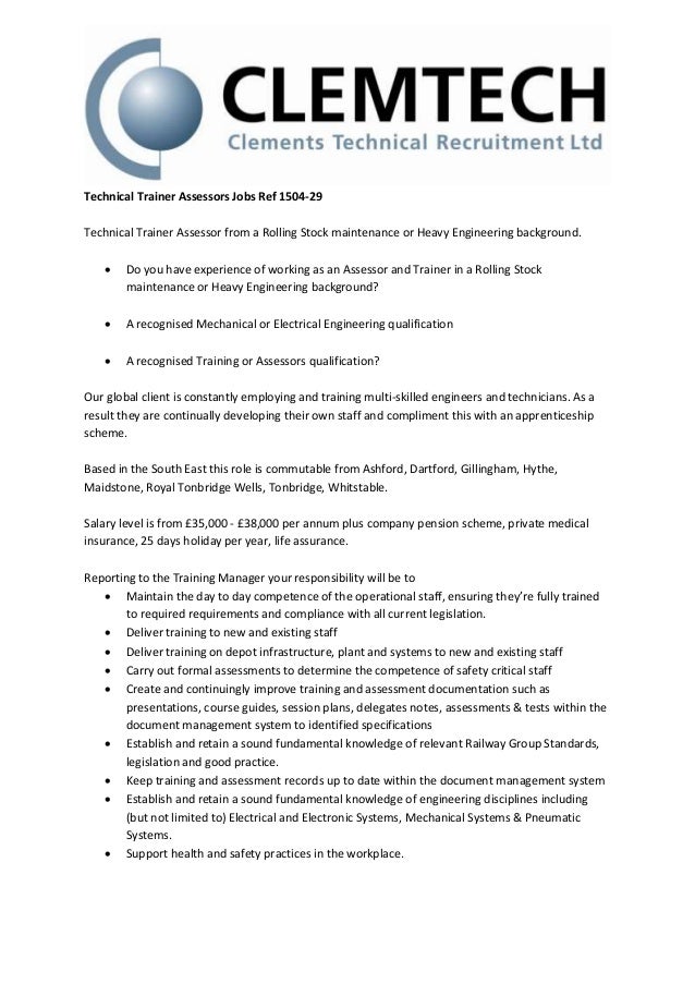 Technical Trainer Assessors Jobs Ref 150429