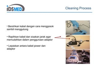Cleaning Process
neatly wrapped leave
• Bersihkan kabel dengan cara menggosok
sambil menggulung
• Rapihkan kabel dan sisakan jarak agar
memudahkan dalam penggunaan adaptor
• Lepaskan antara kabel power dan
adaptor
 