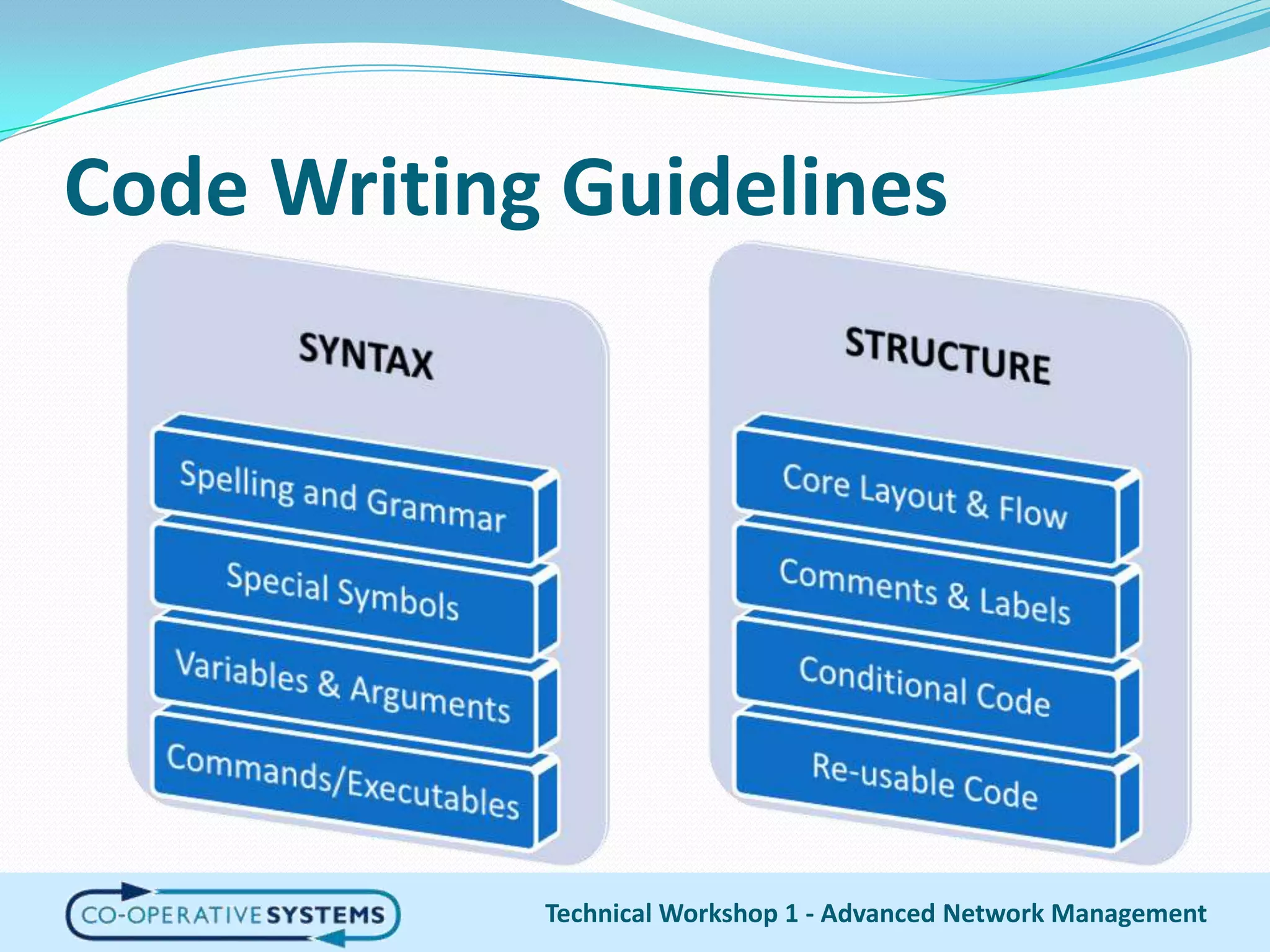 Code Writing GuidelinesTechnical Workshop 1 - Advanced Network Management