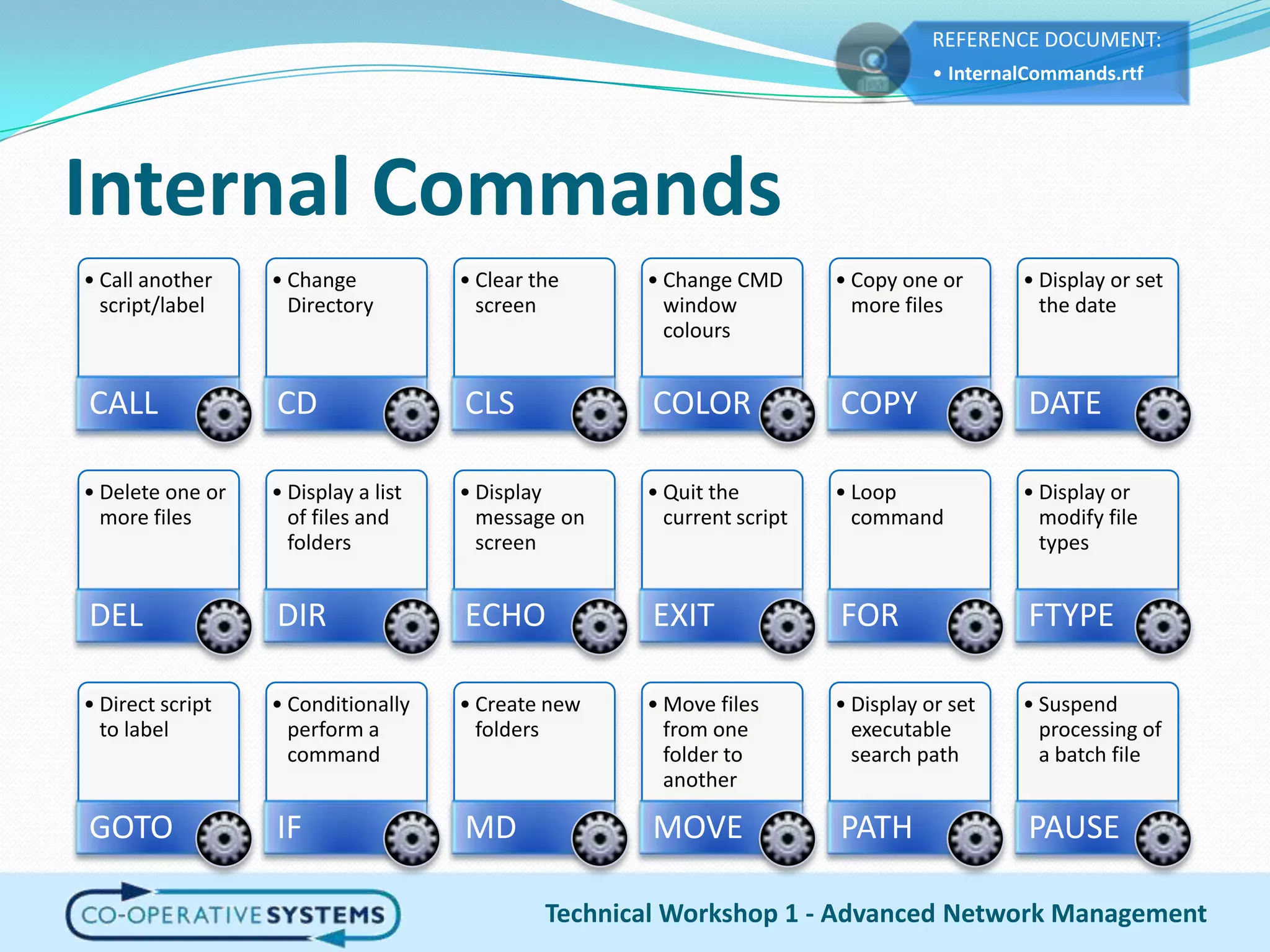 Internal CommandsTechnical Workshop 1 - Advanced Network Management