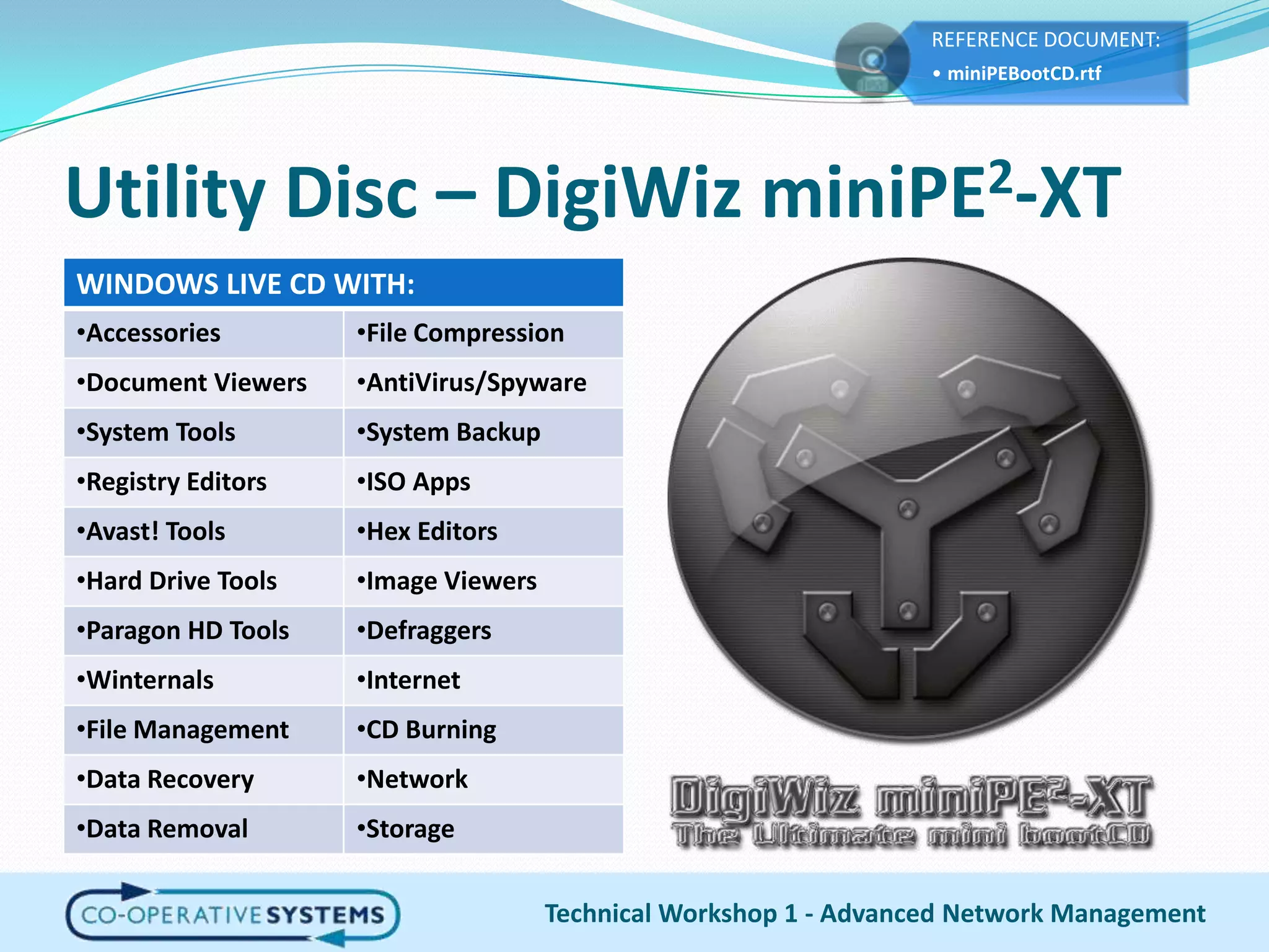Utility Disc – DigiWiz miniPE2-XTTechnical Workshop 1 - Advanced Network Management