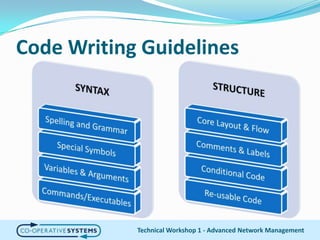 Code Writing GuidelinesTechnical Workshop 1 - Advanced Network Management