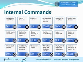 Internal CommandsTechnical Workshop 1 - Advanced Network Management