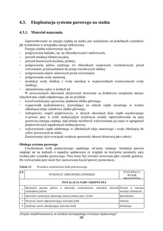 „Projekt współfinansowany ze środków Europejskiego Funduszu Społecznego”
28
Sposób wykonania ćwiczenia:
Aby wykonać ćwiczenie, powinieneś:
1) przygotować własny harmonogram przeprowadzania oględzin poszczególnych
podzespołów,
2) na podstawie literatury zweryfikować harmonogram,
3) dokonać oględzin podzespołów i zanotować zaobserwowane uszkodzenia,
4) podzielić się swoimi obserwacjami z kolegami.
Wyposażenie stanowiska pracy:
– zestaw podzespołów mechanicznych,
– elementy armatury rurociągów,
– przybory do pisania,
– komputer z dostępem do Internetu.
Ćwiczenie 3
Przeprowadź badanie przygotowanych próbek defektoskopem magnetycznym. Naszkicuj
zaobserwowane uszkodzeni struktury powierzchni materiału w próbkach. Podczas pracy
pamiętaj o zasadach bezpieczeństwa pracy.
Sposób wykonania ćwiczenia
Aby wykonać ćwiczenie, powinieneś:
1) zapoznać się z instrukcją przeprowadzania badania,
2) przygotować próbki do badania,
3) przeprowadzić proces badawczy,
4) naszkicować zaobserwowane uszkodzenia struktury próbek.
Wyposażenie stanowiska pracy:
– zestaw badawczy do badania metodą magnetyczną,
– próbki do badania,
– przybory do pisania,
– komputer z dostępem do Internetu.
 