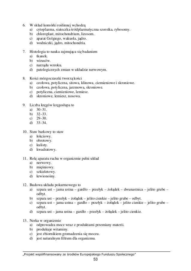 Test Biologia Klasa 7 Aparat Ruchu - question
