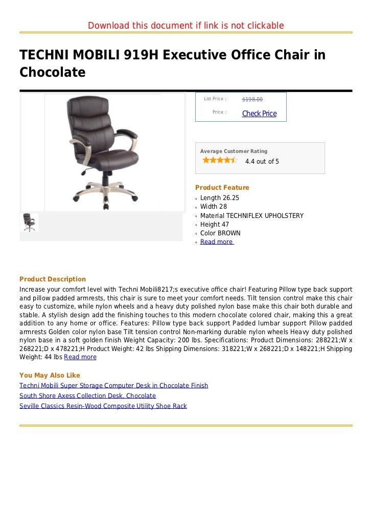Techni Mobili 919 H Executive Office Chair In Chocolate