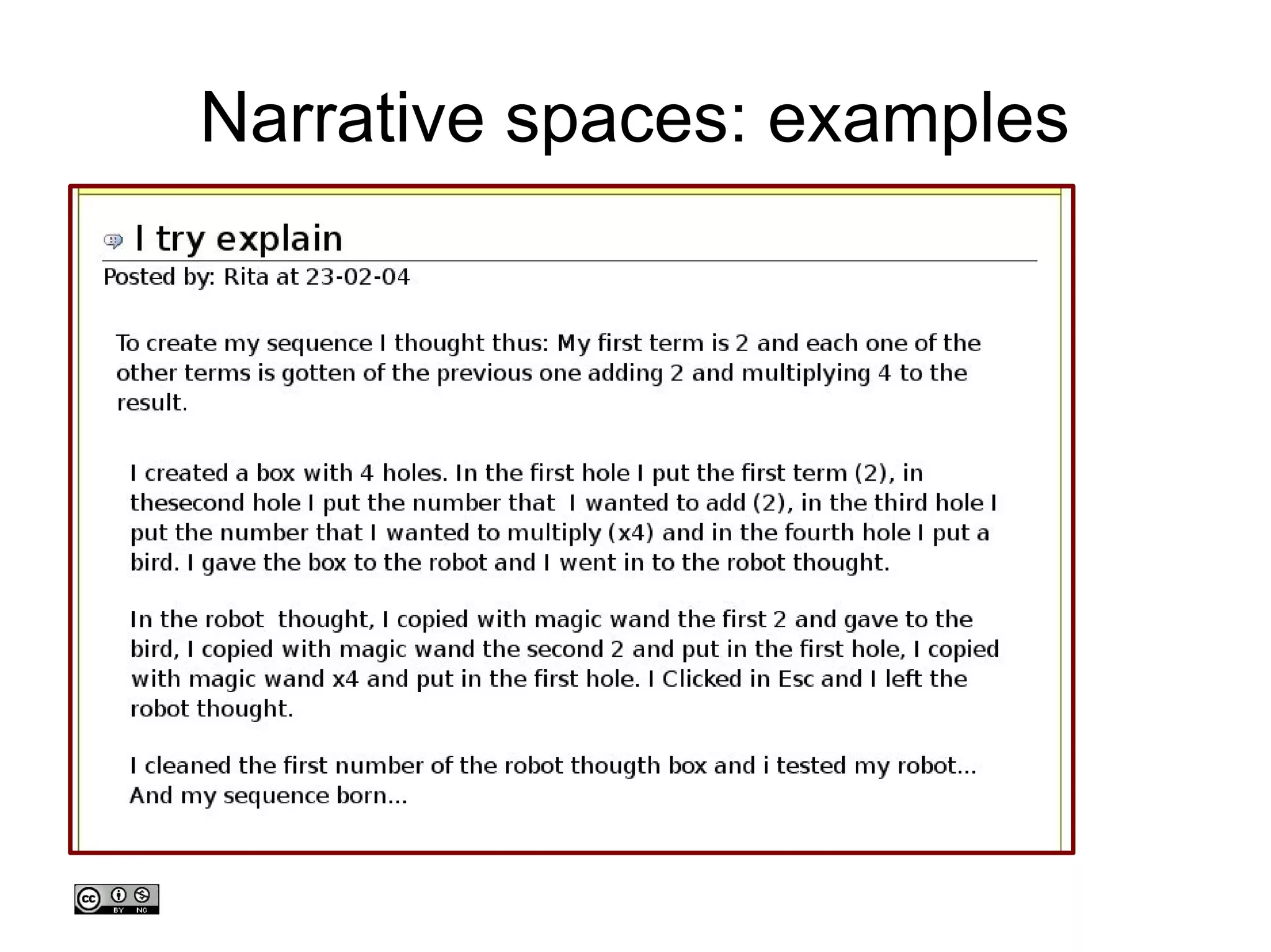 Narrative spaces: examples 