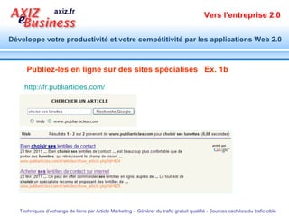 Publiez-les en ligne sur des sites spécialisés  Ex. 1b  http:// fr.publiarticles.com / 