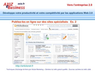 Publiez-les en ligne sur des sites spécialisés  Ex. 2 http:// articlonet.fr   