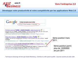 5ème position mars 2011 6ème position parmi plus de 12000000 en juin 2011 