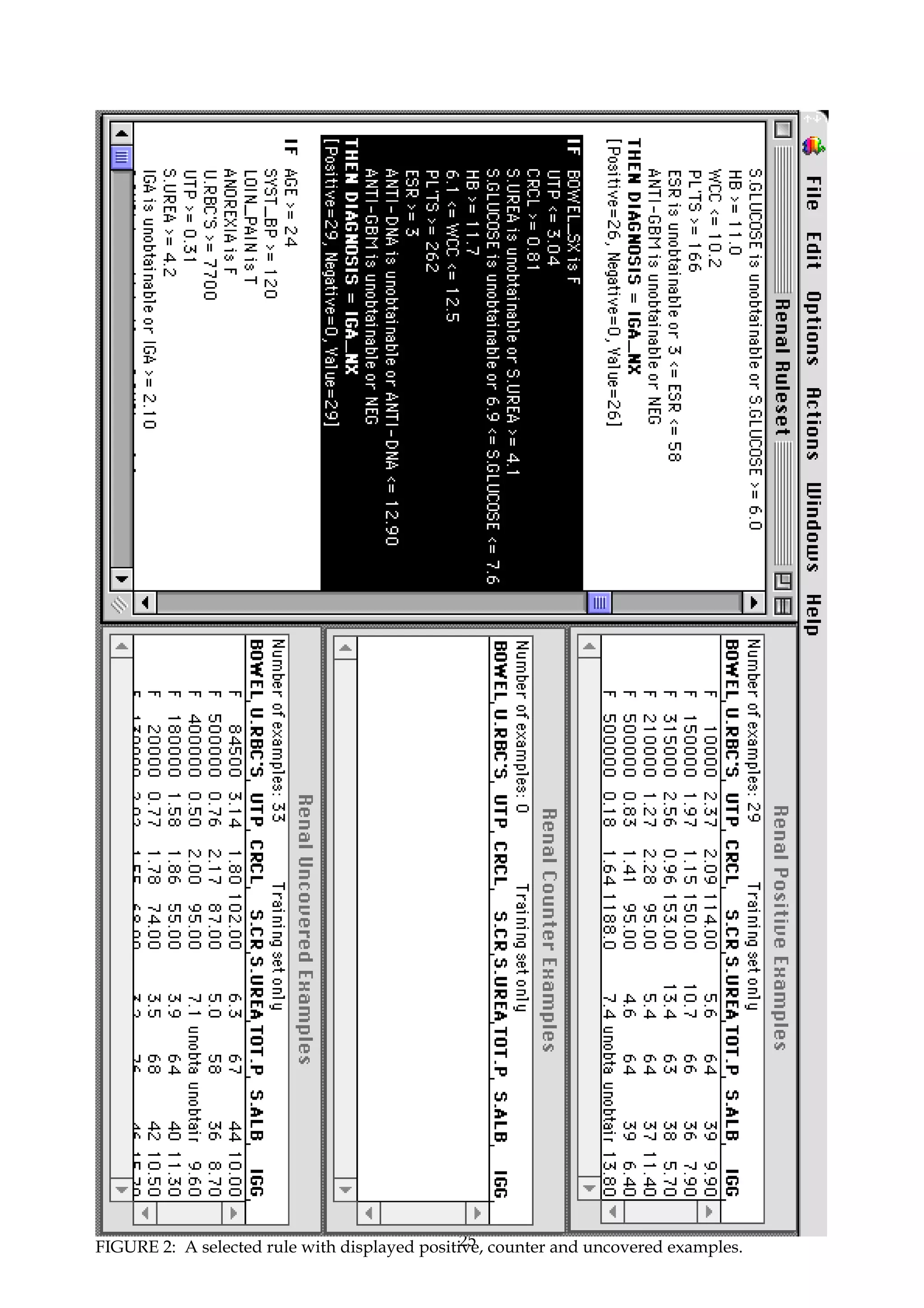 25
FIGURE 2: A selected rule with displayed positive, counter and uncovered examples.
 