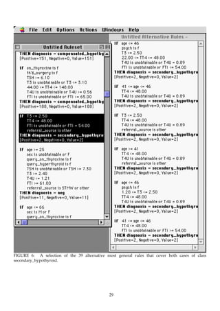 FIGURE 6: A selection of the 39 alternative most general rules that cover both cases of class
secondary_hypothyroid.




                                              29
 