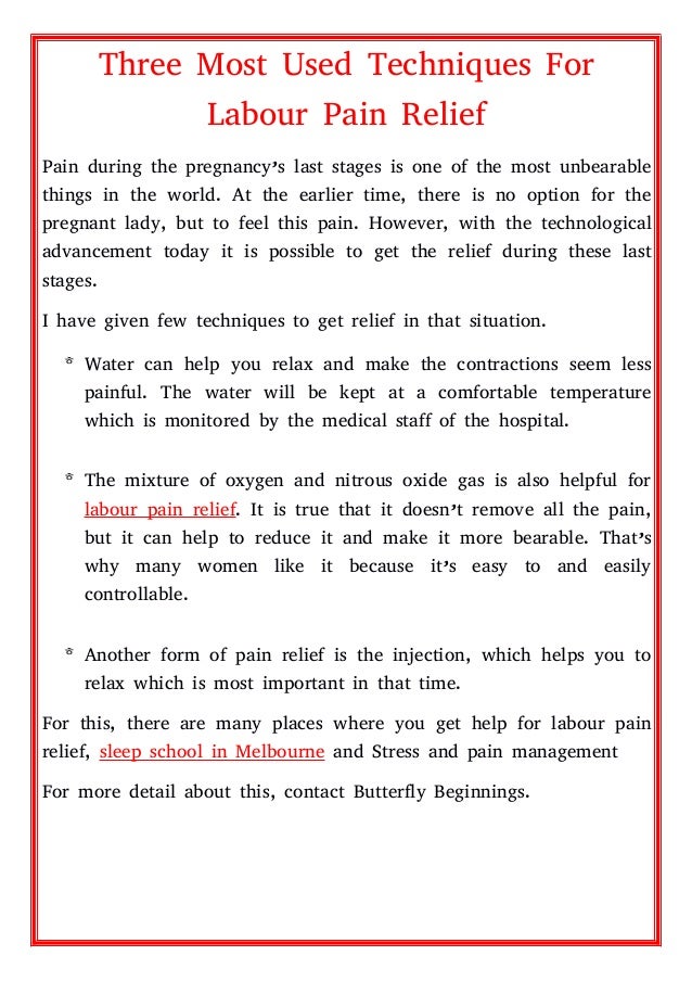 Techniques for Labour Pain Relief