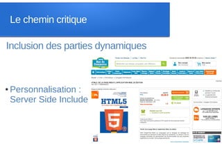 Le chemin critique

Inclusion des parties dynamiques



●   Personnalisation :
    Server Side Include
 
