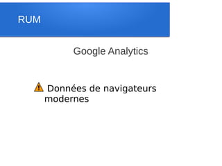 RUM


           Google Analytics


      Données de navigateurs
      modernes
 