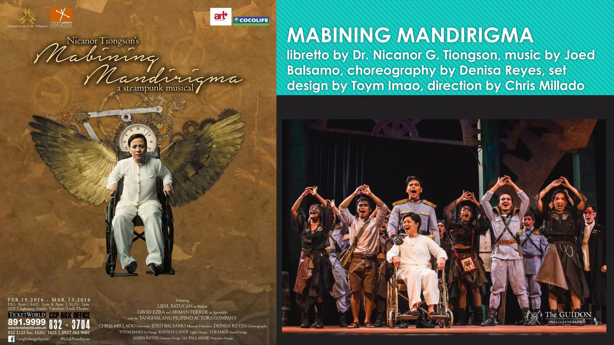 MABINING MANDIRIGMA
libretto by Dr. Nicanor G. Tiongson, music by Joed
Balsamo, choreography by Denisa Reyes, set
design by Toym Imao, direction by Chris Millado
 