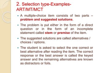 Selection Type Test Example Techniques and tools of evaluation prabhuswamy m | PPSX